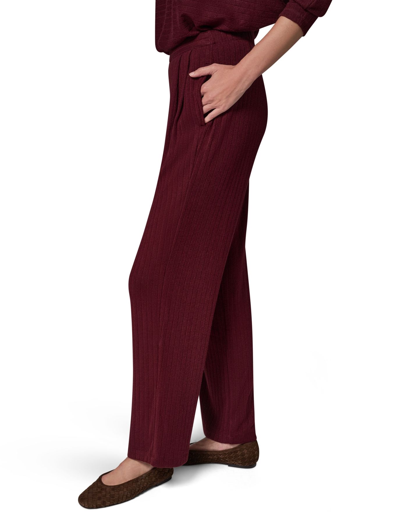 Женские брюки Donna Karan Weekend Brushed-Rib High-Waist Wide-Leg, цвет: Чёрный вишнёвый — фото 4