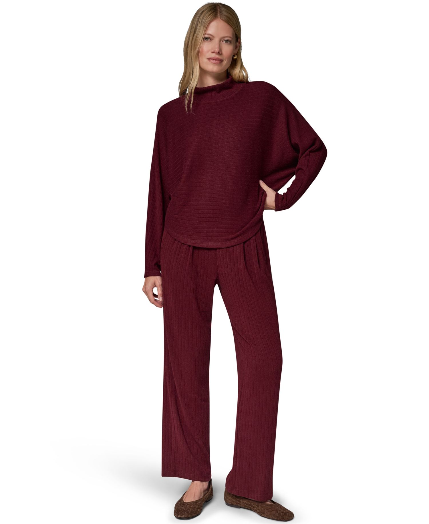 Women's Brushed-Rib Dolman-Sleeve Mock Neck Pullover Top