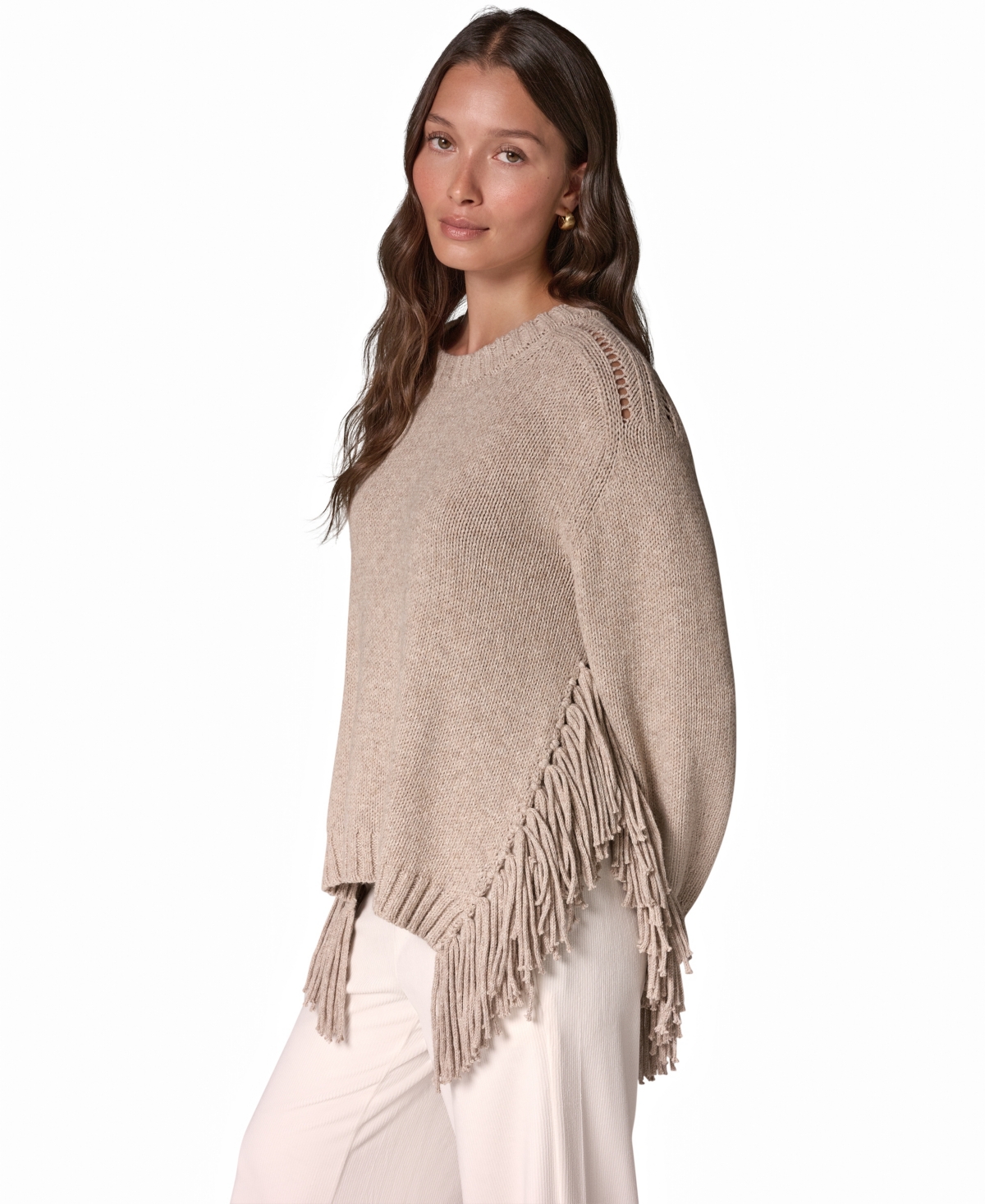 Donna Karan Weekend Women's Crewneck Long-Sleeve Fringe Sweater