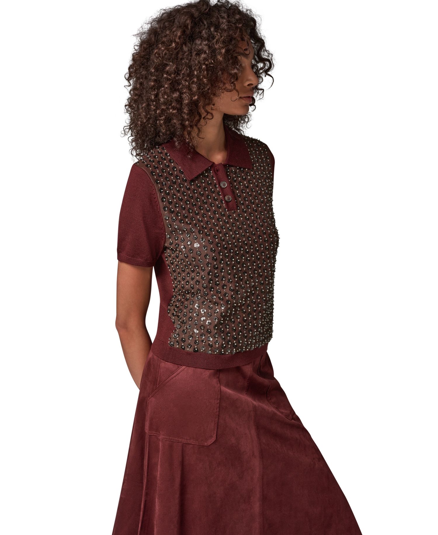Women's Merino Wool-Blend Short-Sleeve Polo Sweater