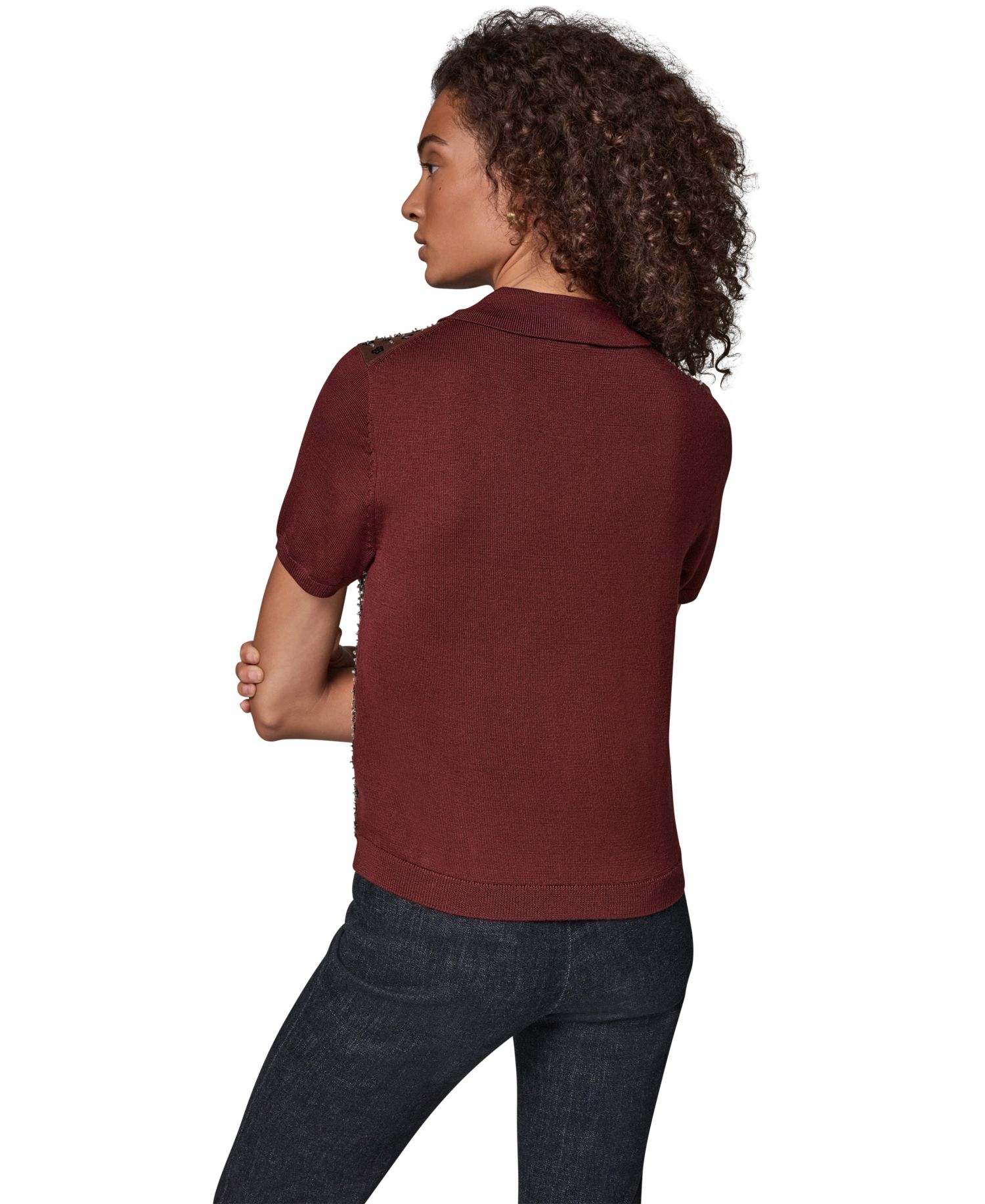 Women's Merino Wool-Blend Short-Sleeve Polo Sweater