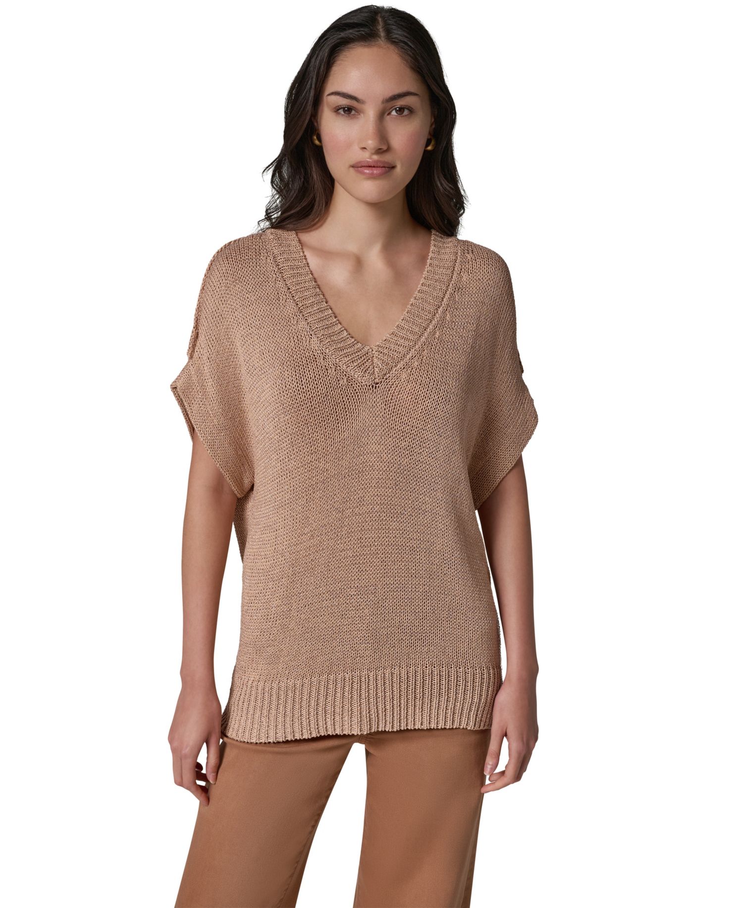 Women's Short Sleeve Relaxed Fit Lurex Sweater
