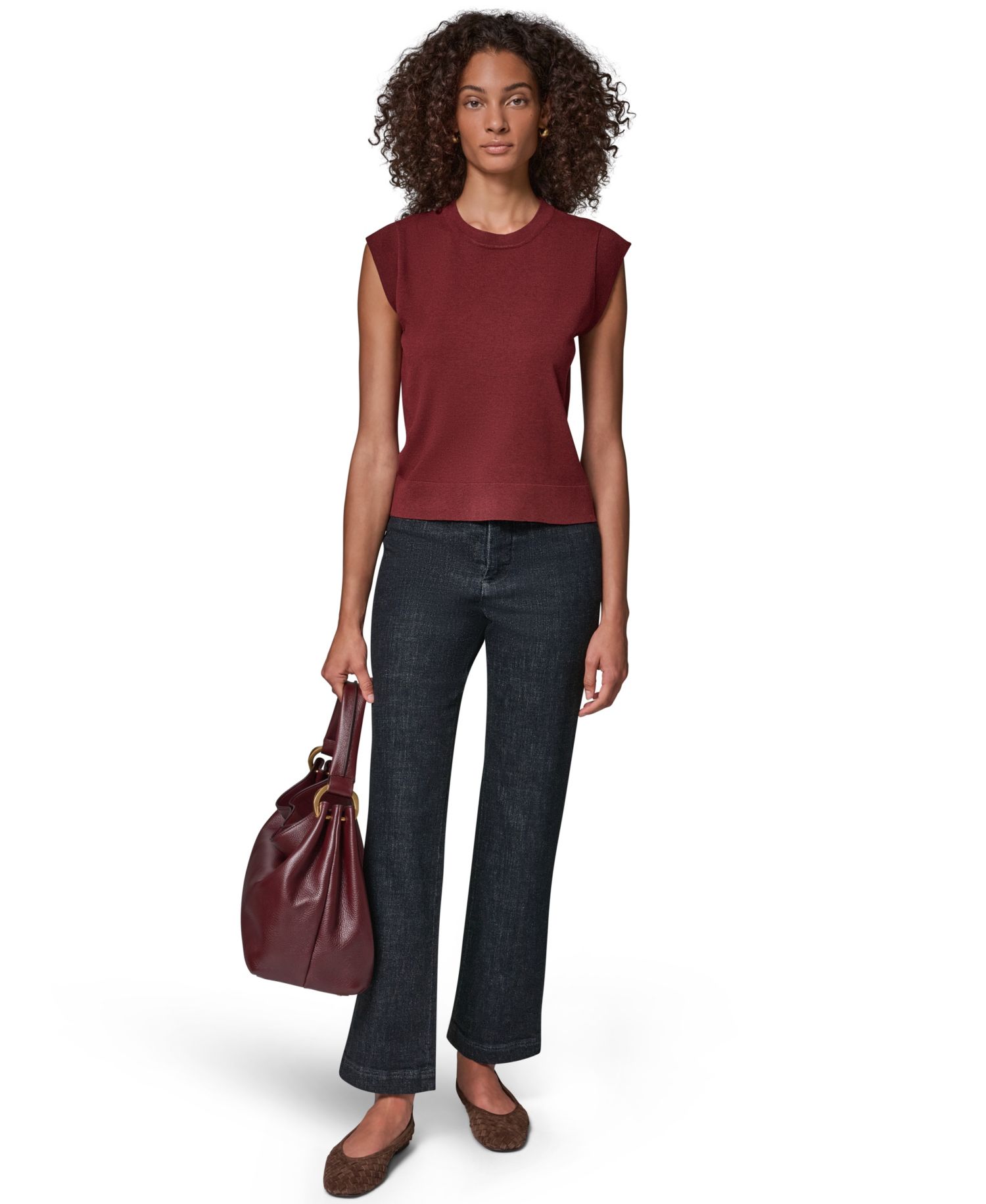 Women's Extended Shoulder Sleeveless Crewneck Sweater
