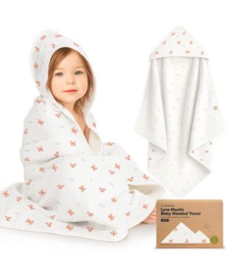 Lyra Muslin Baby Towels with Hoods for Newborn Girls, Boys, 100% Organic Cotton Soft Hooded Baby Bath Towels (Regular)