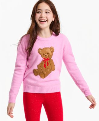 Girls' XS-XL Teddy Bear Long-Sleeve Intarsia-Knit Sweater