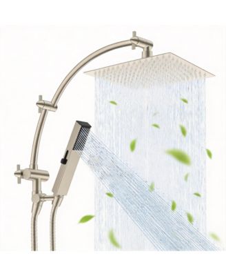 12'' Metal Rainfall Shower Head Handheld Wand Extension Arm Hose Kit