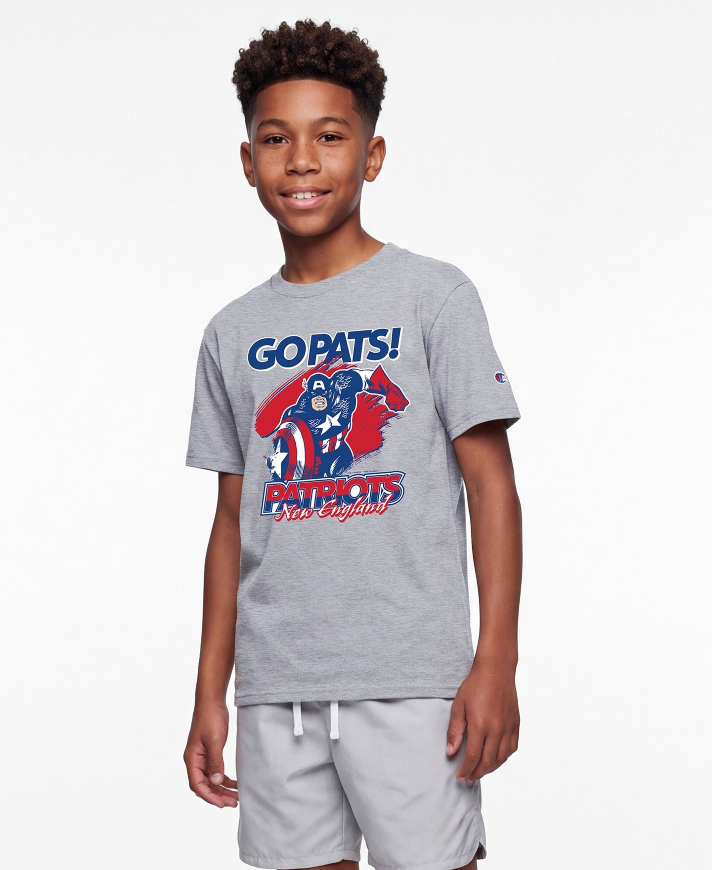 Детская футболка Champion Heather Gray New England Patriots Disney X Champion — фото 6