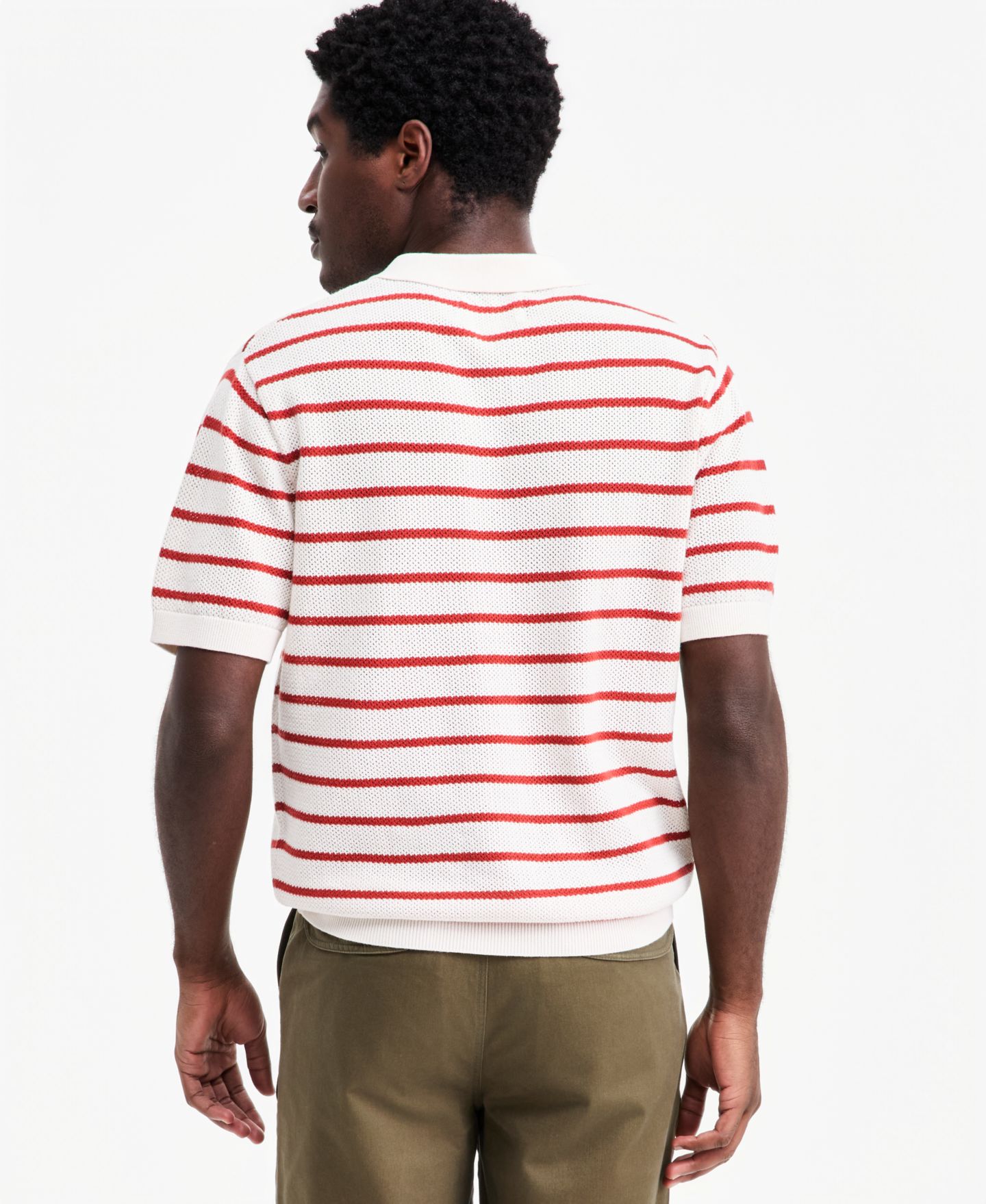 Мужское поло Sun + Stone Martin Stripe Short-Sleeve Camp-Collar Polo, цвет: Белый комбинированный — фото 4