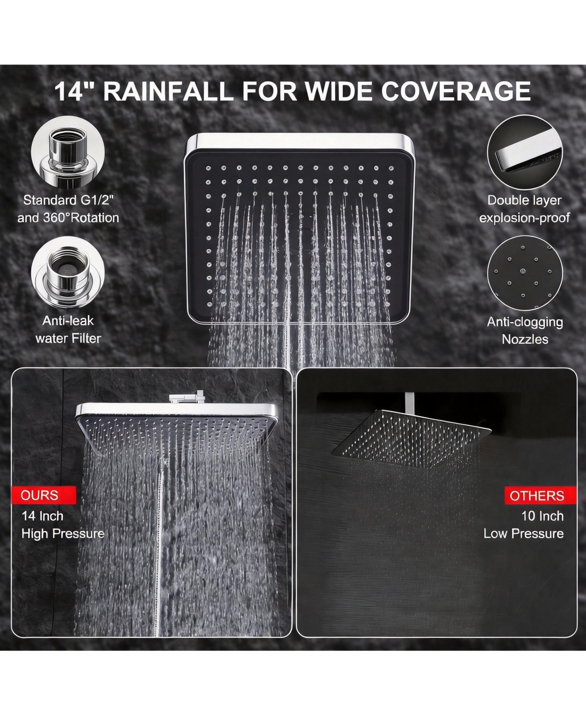 Cyqbd 14" Rain Shower Head Handheld Set Classic Multi-function