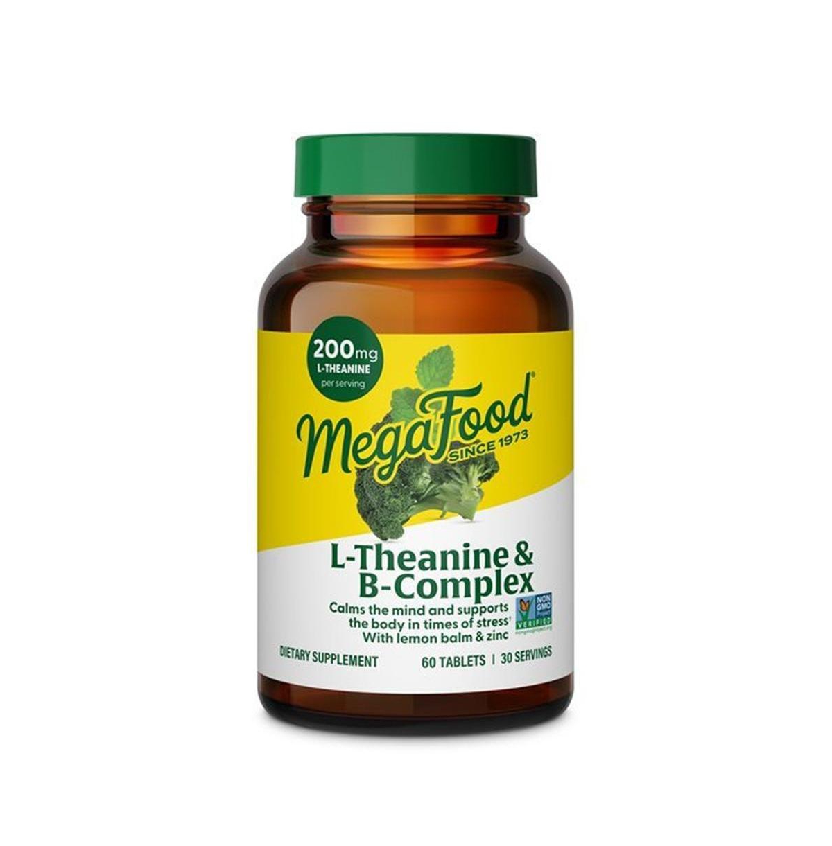 MegaFood L-Theanine and Vitamin B Complex 200mg Methyl B12 Folate Zinc Lemon Balm 60 Ct