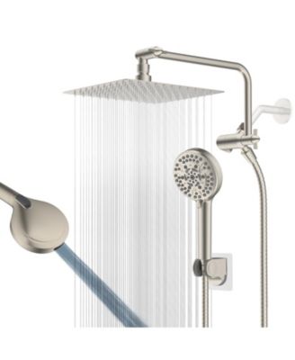 10" Metal Shower Head Rainfall Handheld Extension Arm Hose Diverter