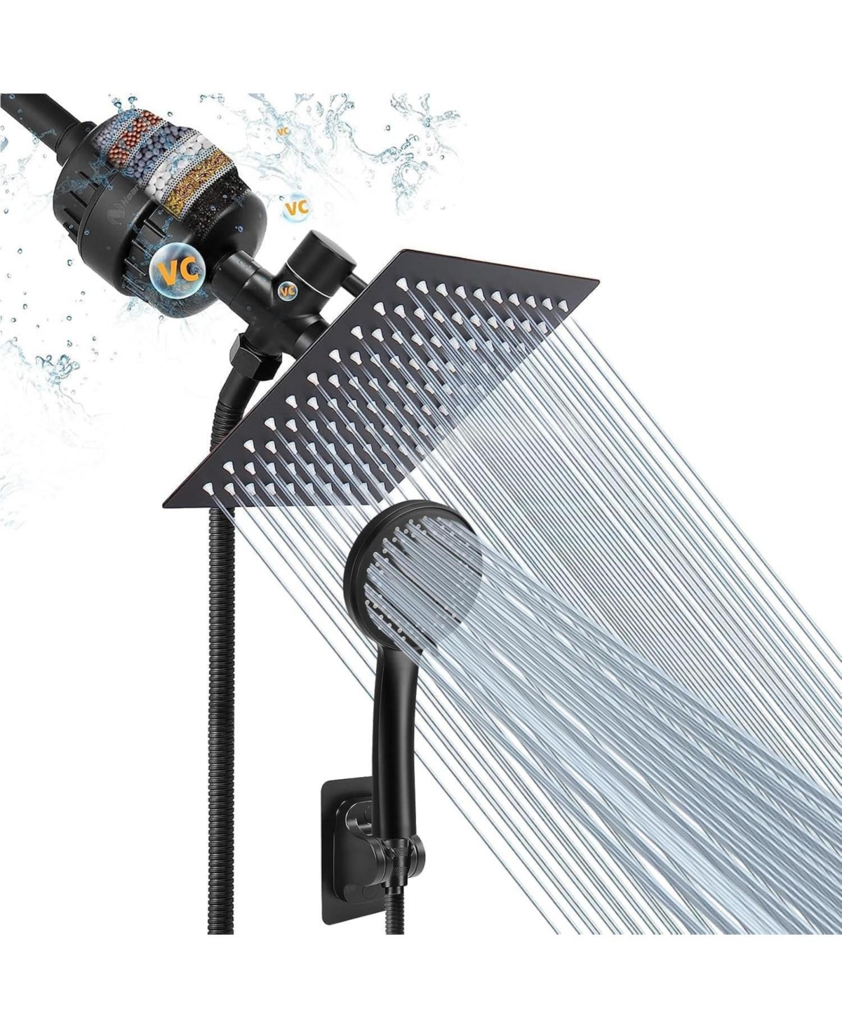 Cyqbd 8" Filtered Shower Head Handheld Rain 5 Settings - Matte black