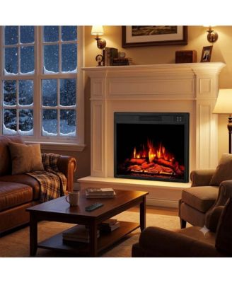 23 Inch Recessed Electric Fireplace Insert 1500W Built in Heater Remote Control 3 Brightness Timer Iron Tempered Glass Indoor Wall Mount