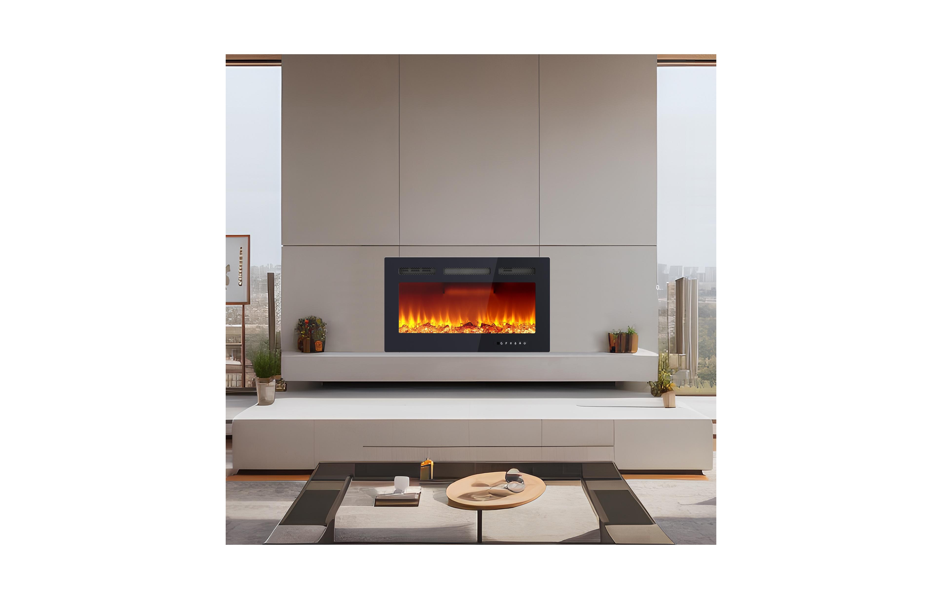 homfan 30Inch Ultra Thin Wall Mount Electric Fireplace Heater Remote Touch Control 12 Color Flame 1500W for Living Room Bedroom Office Modern
