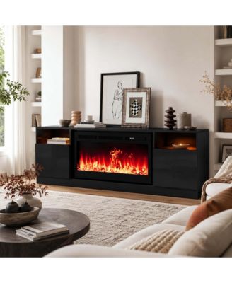 Electric Fireplace TV Stand Entertainment Center with Heater Adjustable Flame Remote Control Storage Shelves Cabinets for Large TVs Living Room