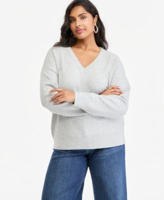 Plus Size Sequin V-Neck Long-Sleeve Sweater
