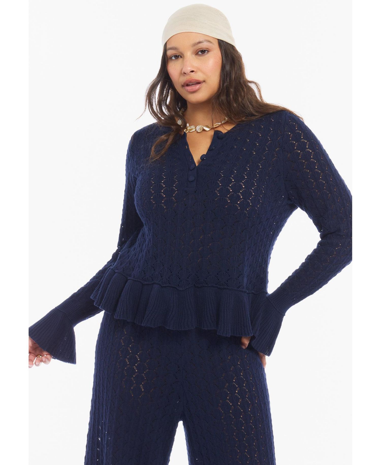 Women's Pointelle Peplum Sweater