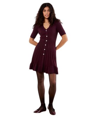 Women's Fit-and-Flare Ribbed-Knit Short-Sleeve Mini Dress
