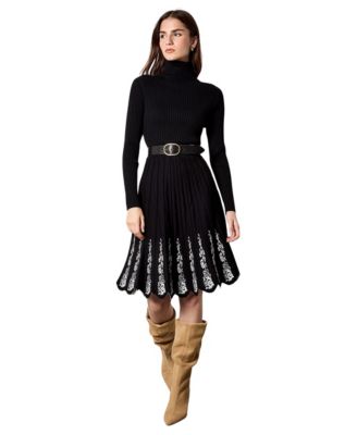 Women's High-Neck Lace Embroidery Fit & Flare Dress