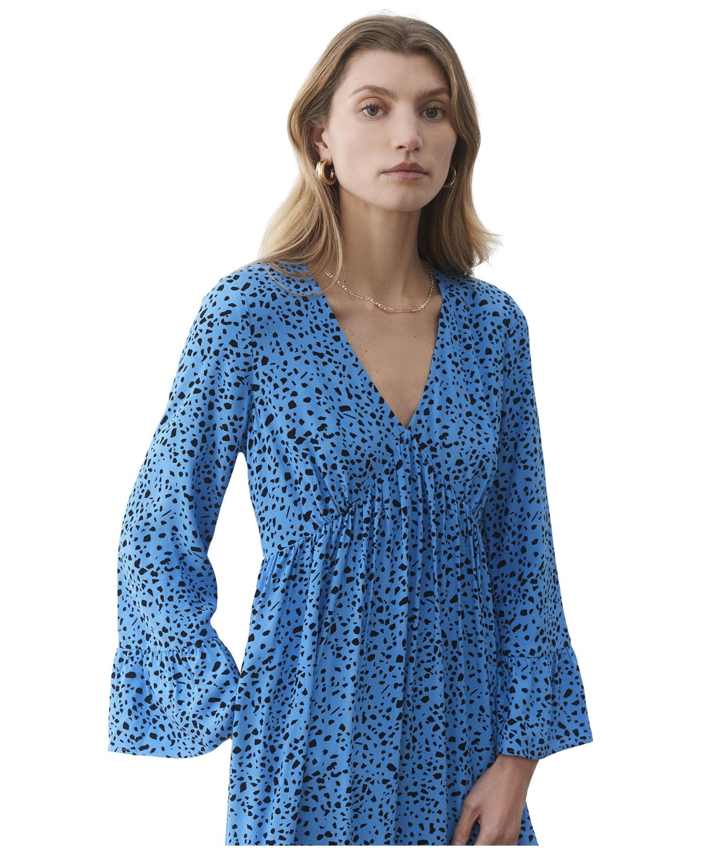 Женское платье Finery London Laura Animal-Print Long-Sleeve Empire-Line Midi, цвет: Синий — фото 2