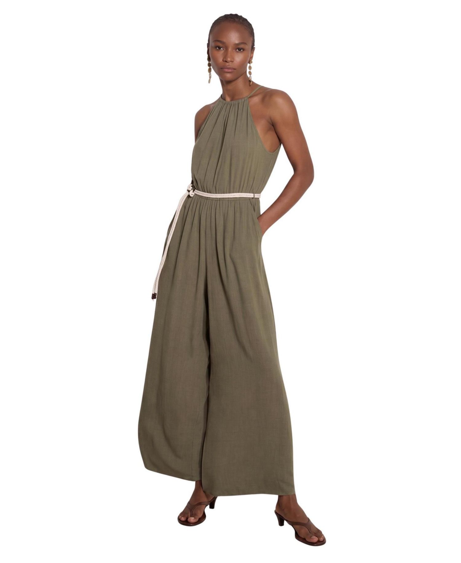 Women's Halter Neck Rope Belt Jumpsuit
