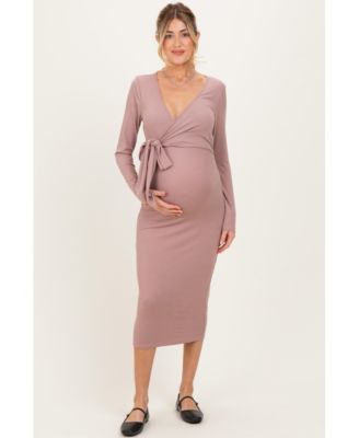 Women's Blue Ribbed Long Sleeve Wrap Dress
