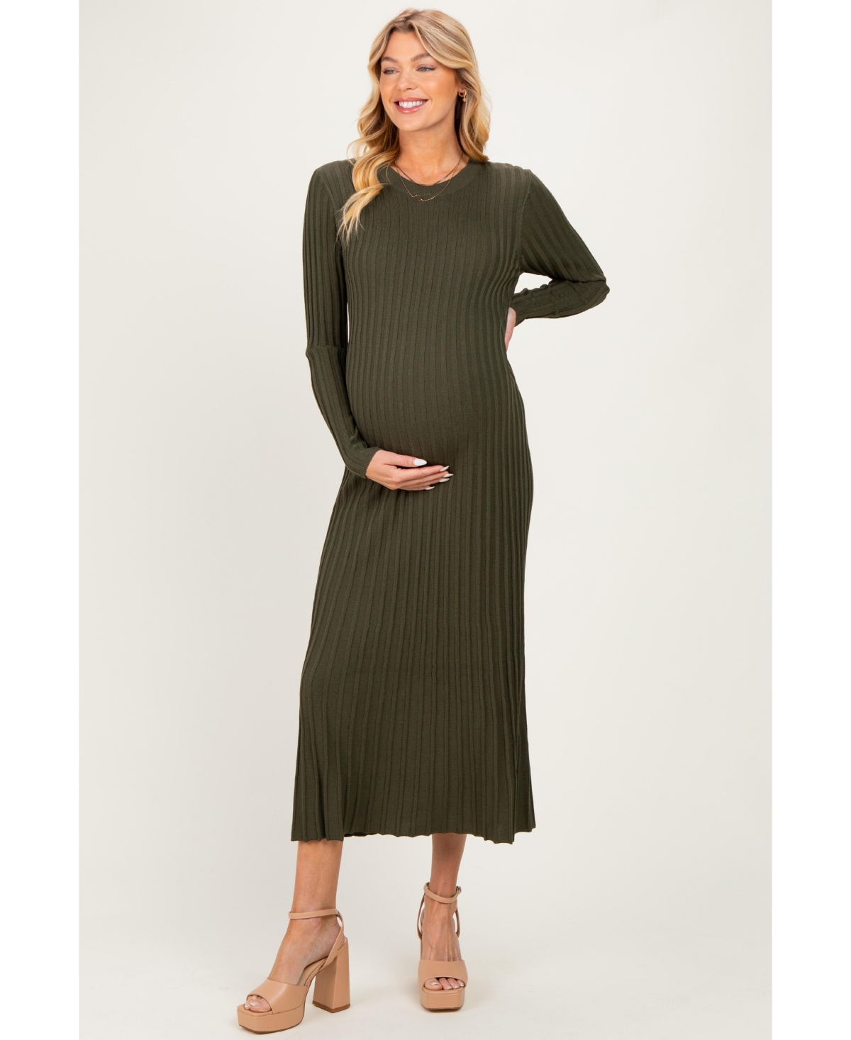 Pinkblush Maternity Long-Sleeve Ribbed Crewneck Sweater Midi Dress