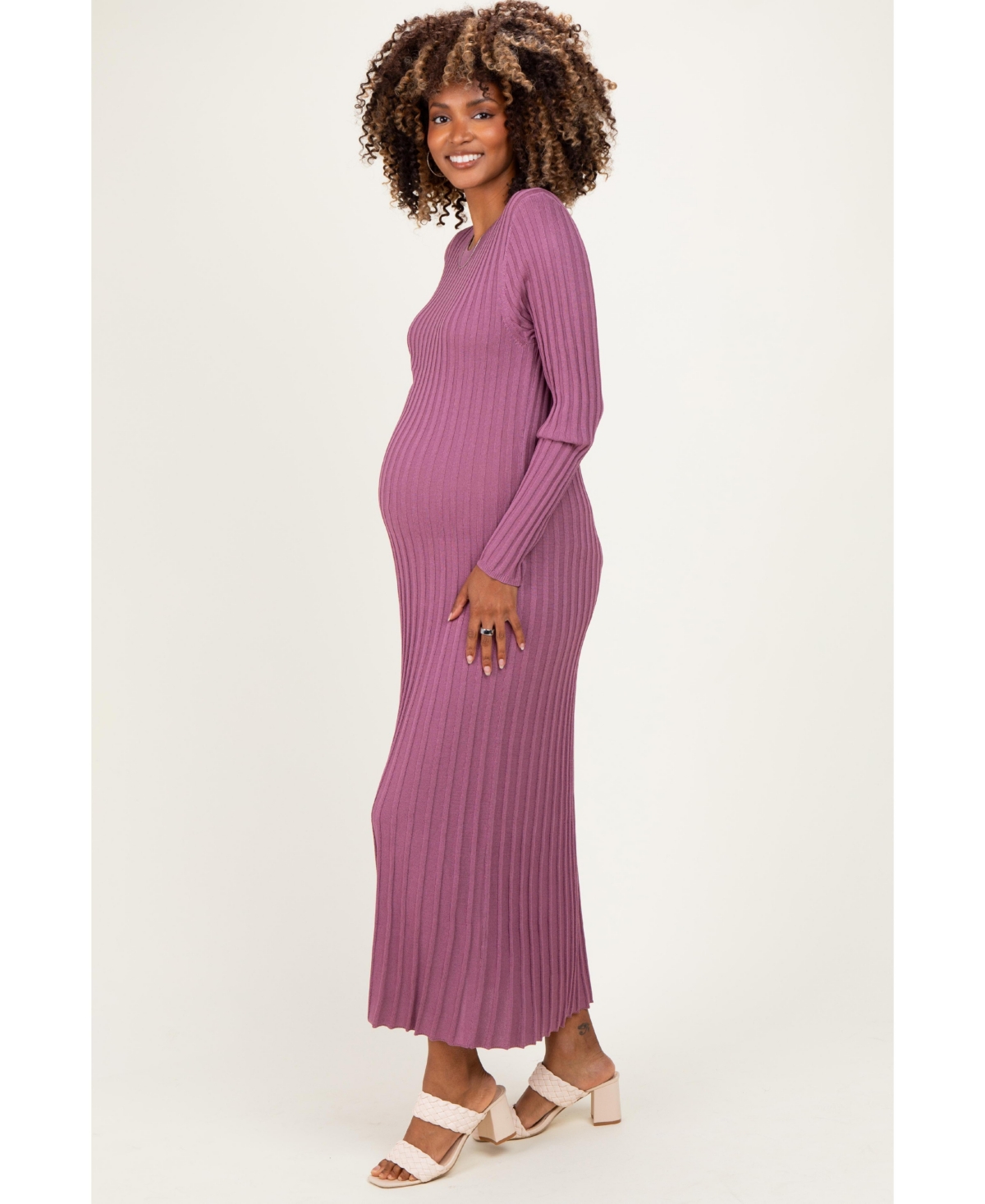 Pinkblush Maternity Long-Sleeve Ribbed Crewneck Sweater Midi Dress