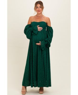 Women's Hunter Green Lace Floral Long Sleeve Photoshoot Gown/Dress