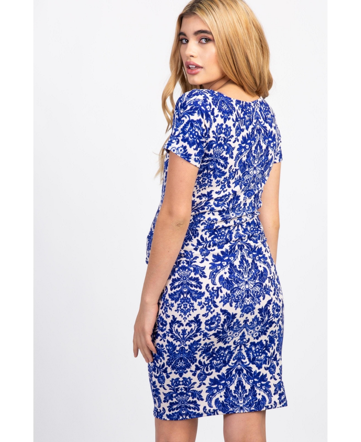 Pinkblush Maternity Floral-Print Short-Sleeve Ruched Dress