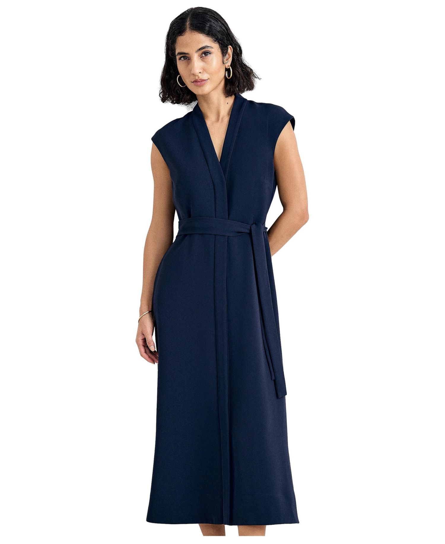 Women's Julie A-Line Belted V-Neck Midi Dress