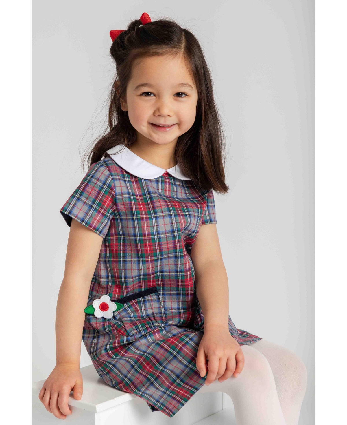 Florence Eiseman Toddler Girls' 2T-5T Short-Sleeve Flower-Applique A-Line Cotton Dress