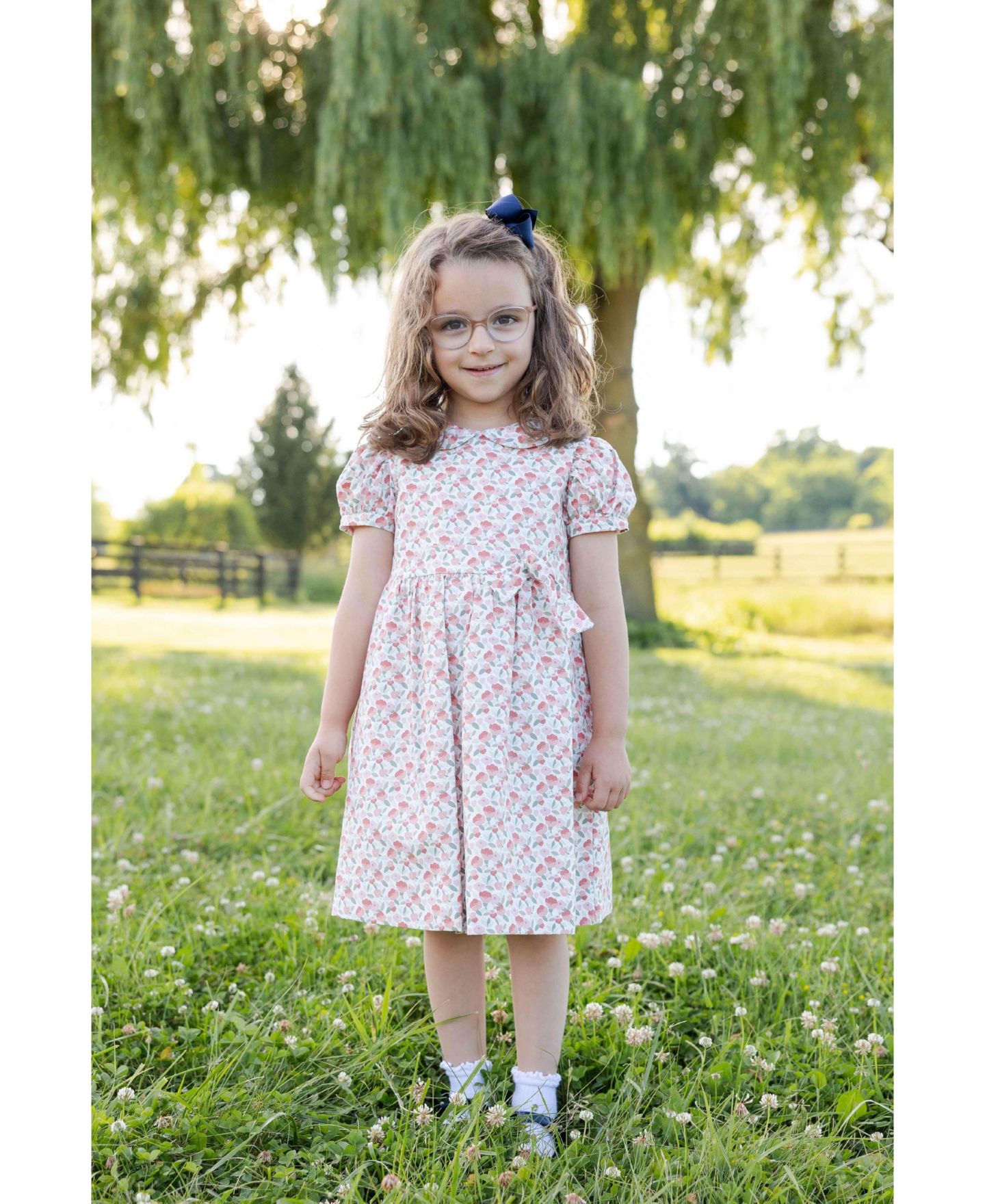 Платье Florence Eiseman Floral Knee-Length Shirred Dress для девочек, цвет: Розовый с принтом — фото 6