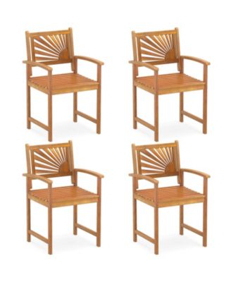 4 Pieces Outdoor Acacia Wood Dining Chairs Patio Dining Chairs with Backrests Armrests