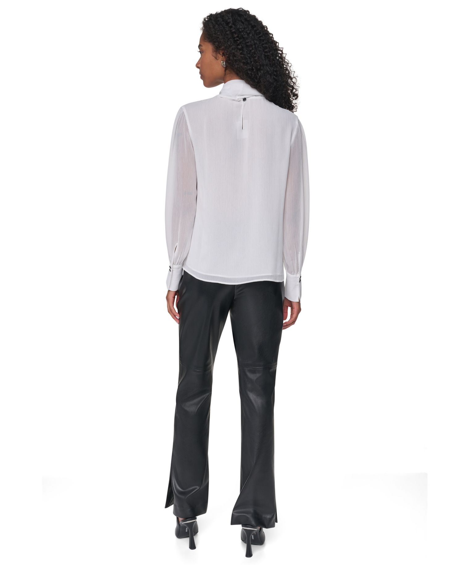 Women's Mock Neck Woven Fitted Long-Sleeve Blouse
