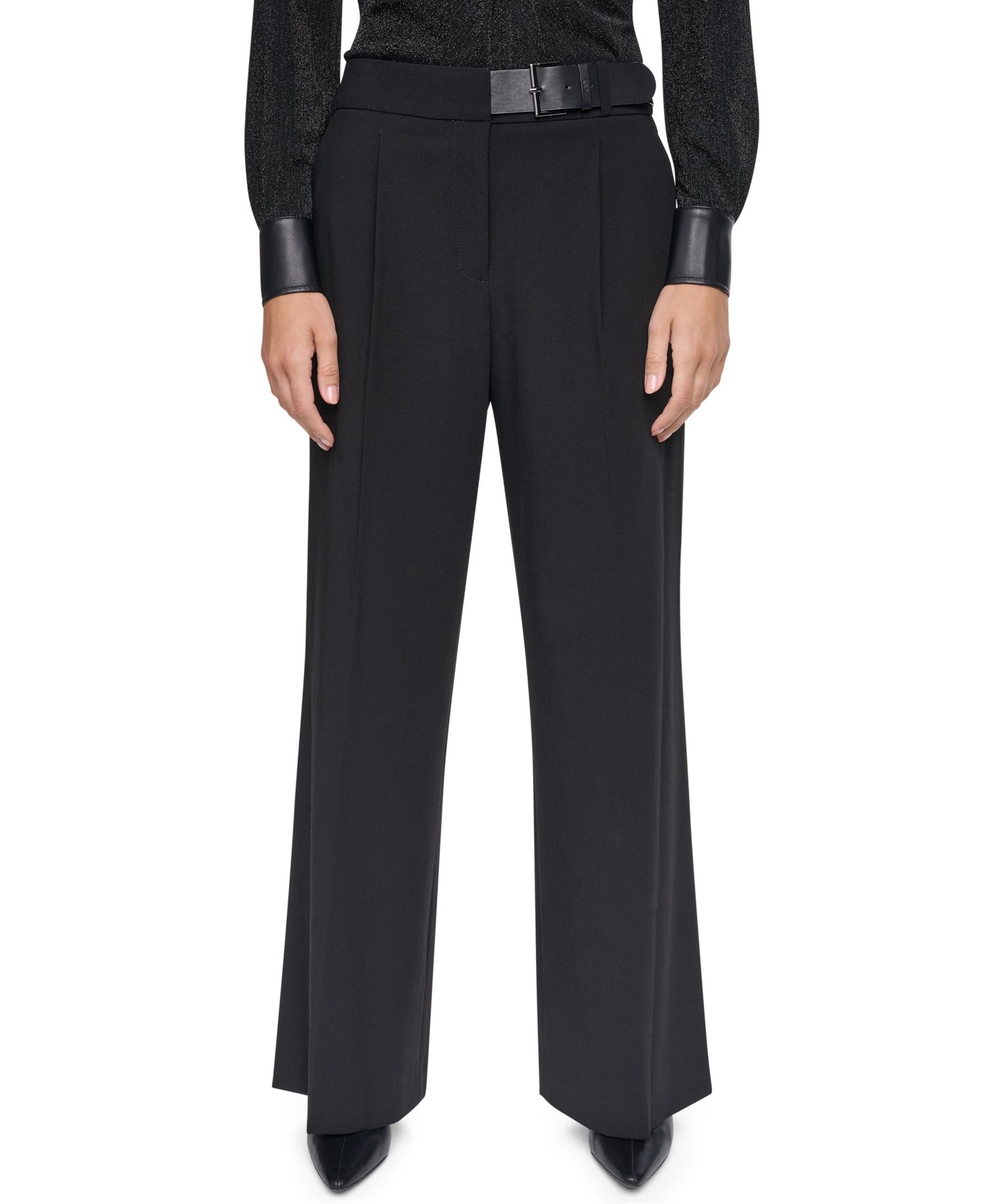 Women's High-Waisted Wide-Leg Belted Pants