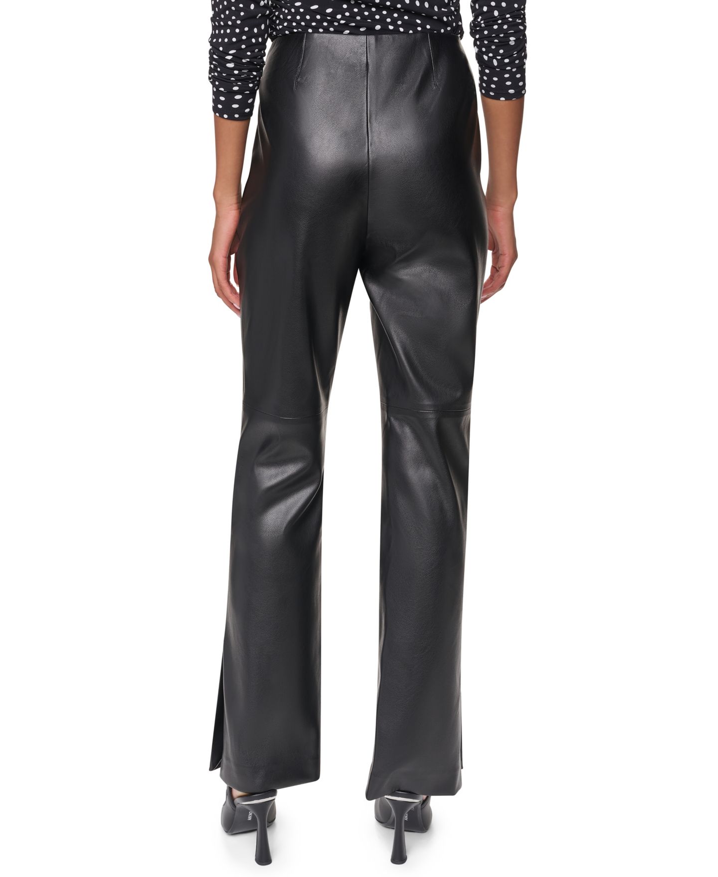 Женские брюки DKNY Butter High-Waisted Flared Faux Leather, цвет: Чёрный — фото 4