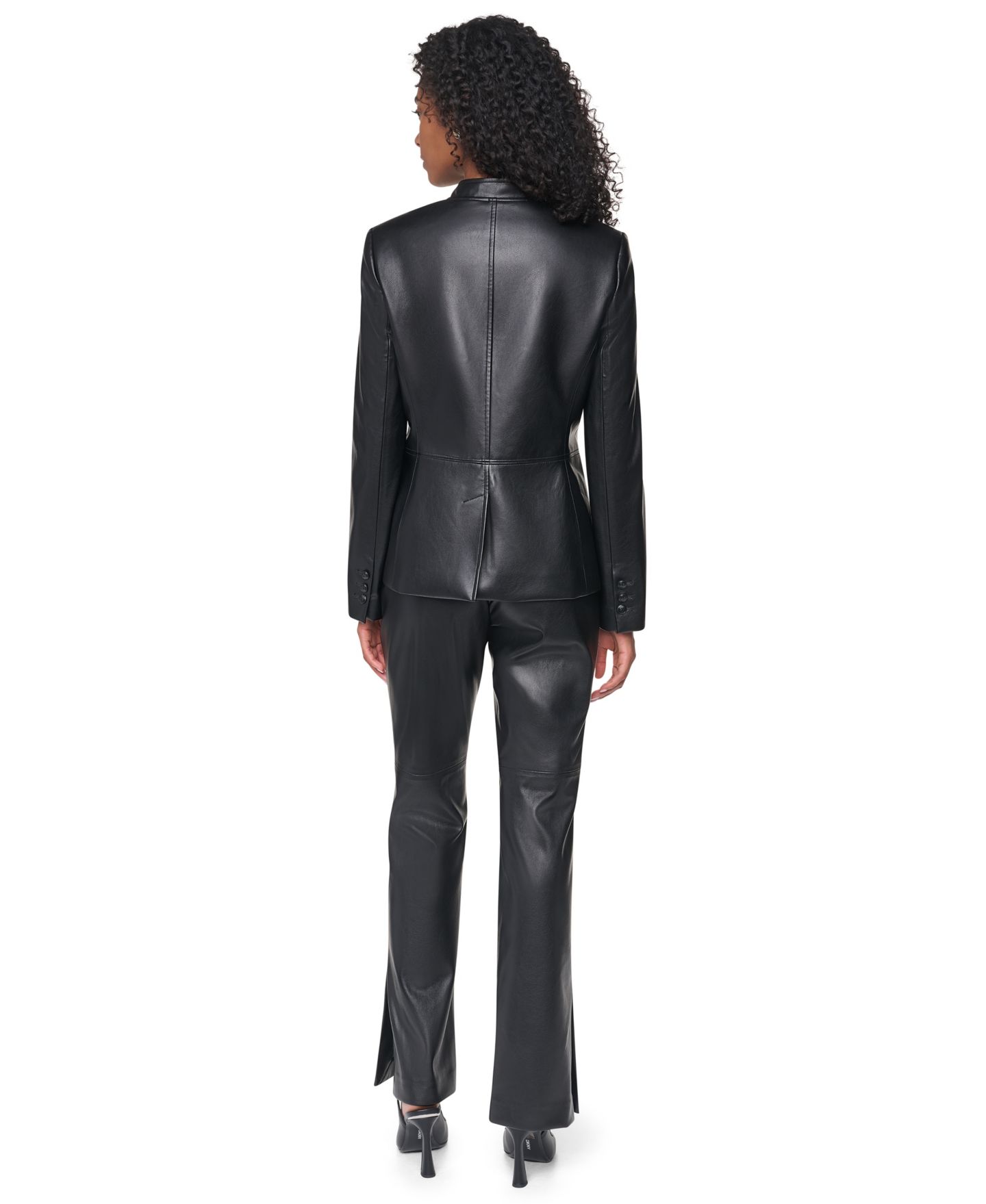 Женская куртка DKNY Shoulder-Padded Long-Sleeve Faux Leather, цвет: Чёрный — фото 5