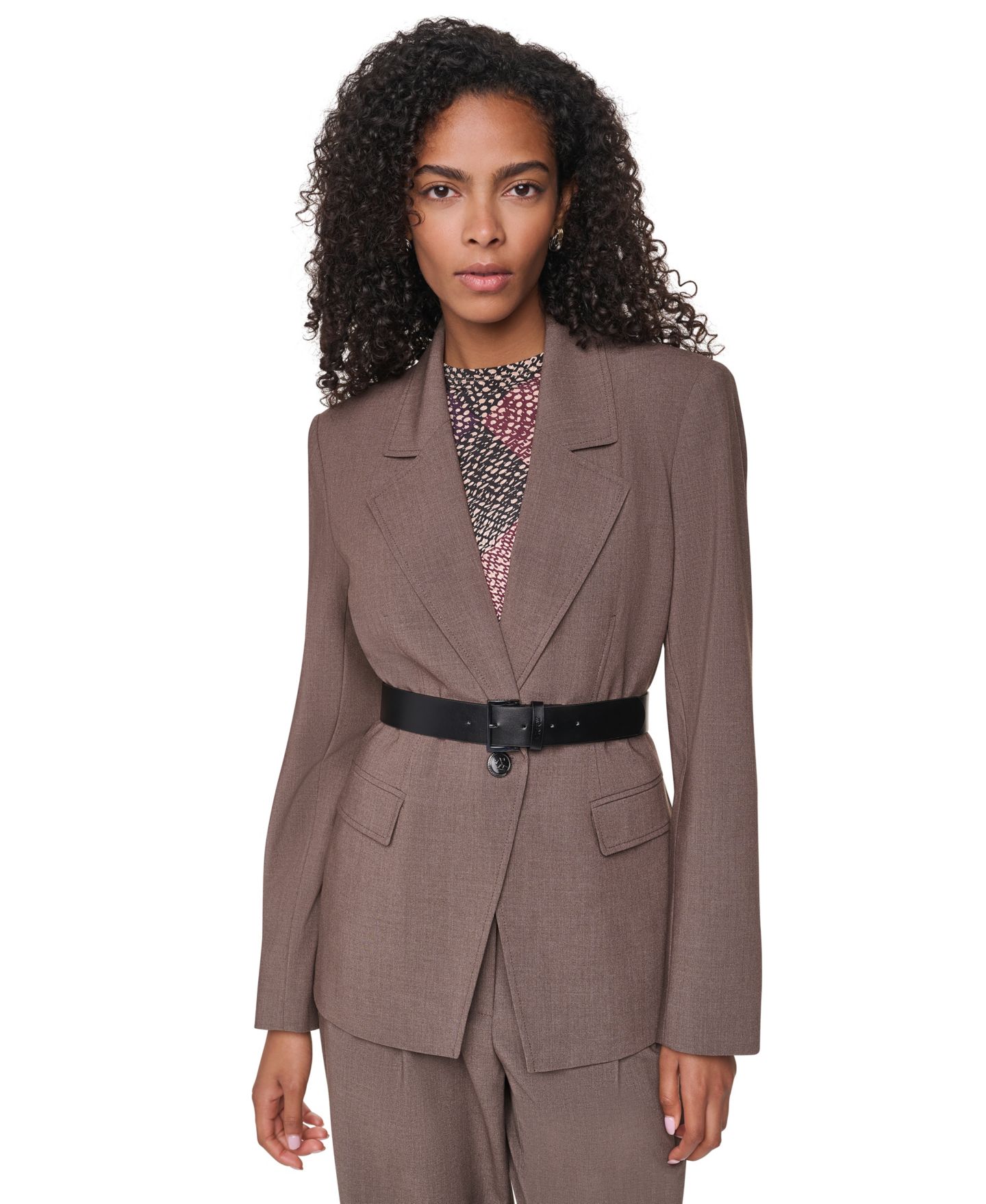 Женский пиджак DKNY Belted Notch Collar Stretch Blazer, цвет: Меланжевый — фото 1
