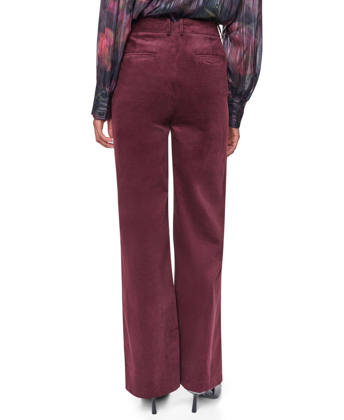 Женские брюки DKNY Stretch High-Waisted Straight-Leg Corduroy, цвет: Каберне — фото 4