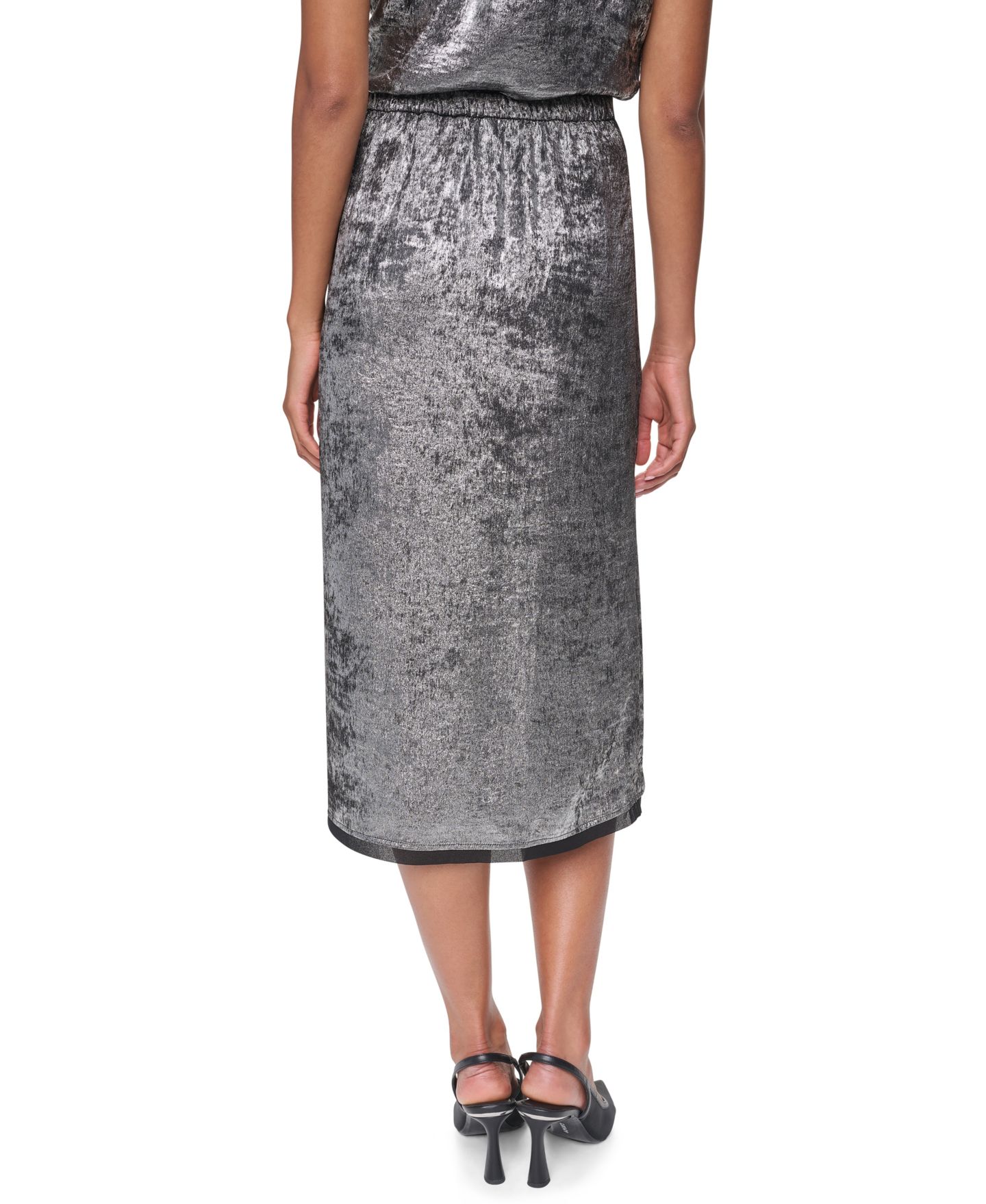 Женская юбка DKNY Metallic A-Line Midi, цвет: Графитовый металлик — фото 4