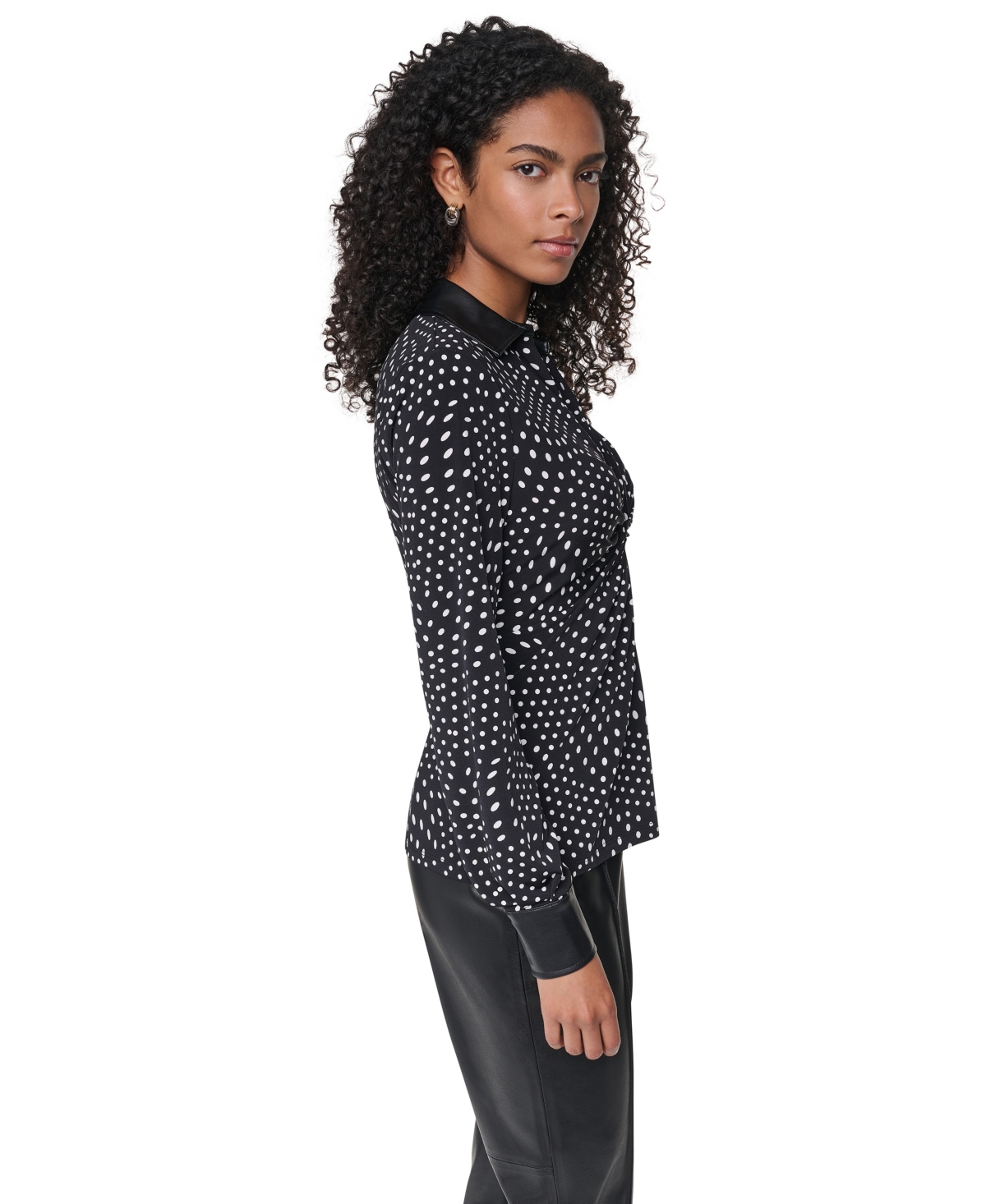 Dkny Women's Long-Sleeve Twist-Front Polka-Dots Blouse