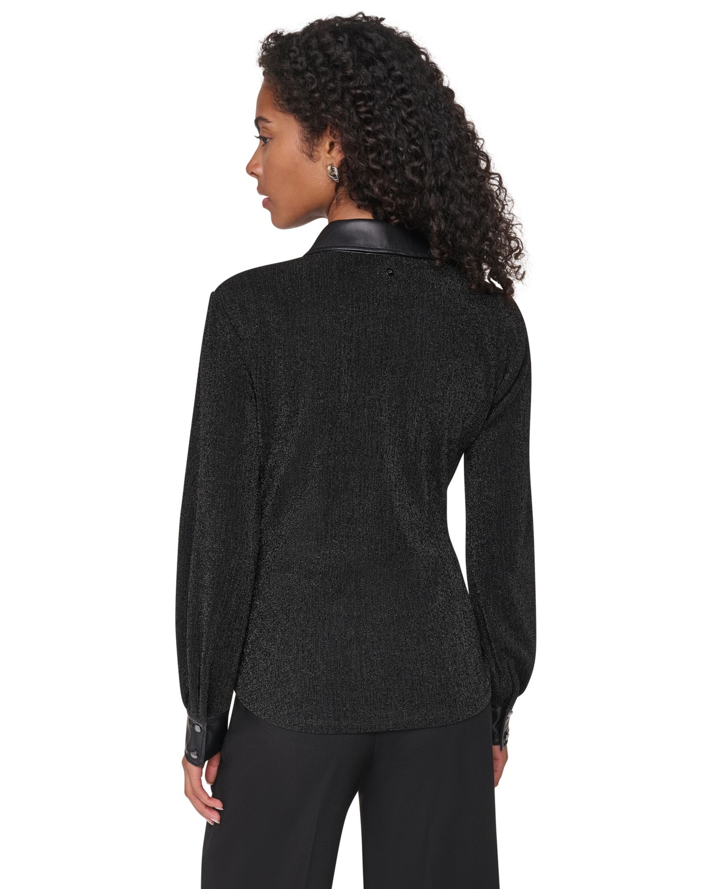 Women's Sparkle Knit Twist-Front Long-Sleeve Blouse