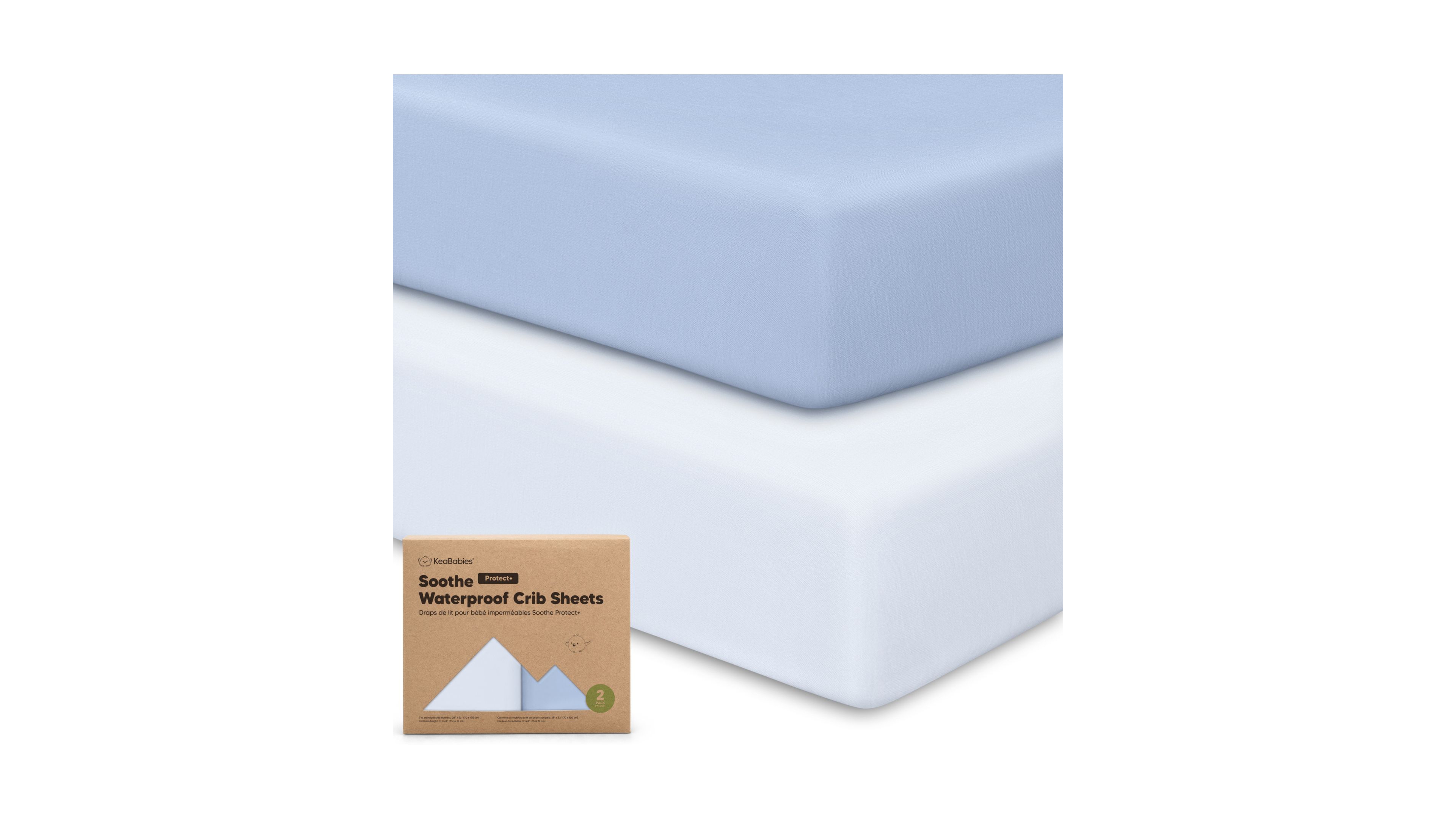 KeaBabies 2pk Soothe Waterproof Fitted Crib Sheets for Girl, Boy, 100% Soft Cotton Mattress Protector Sheet