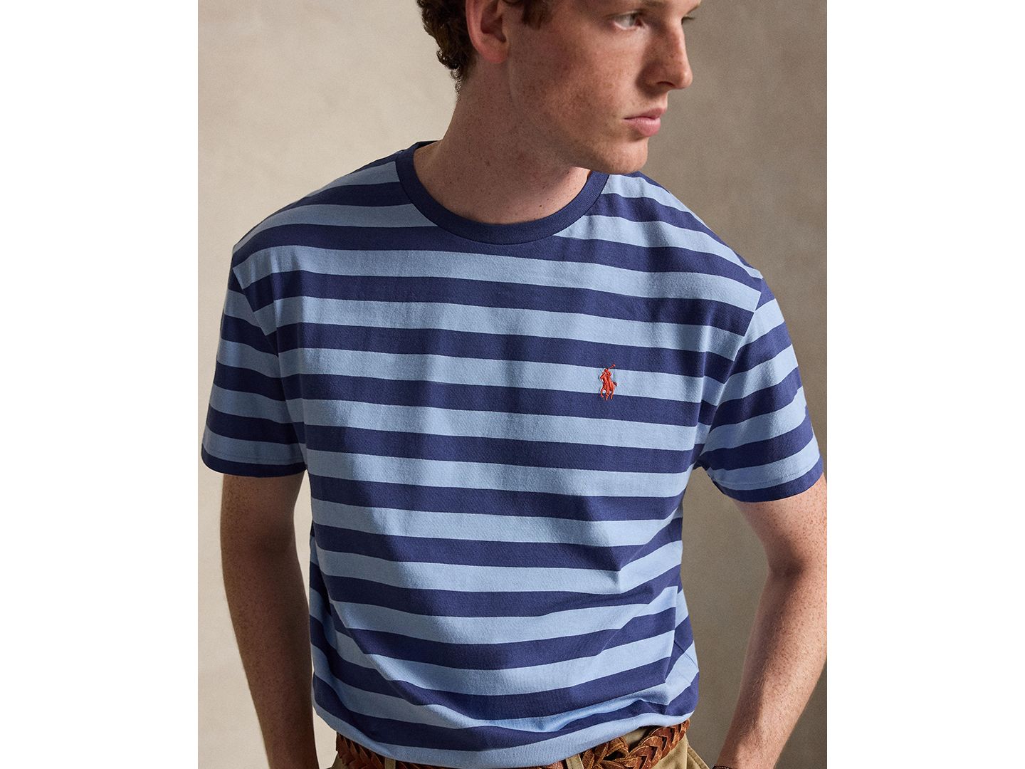 Мужская футболка Polo Ralph Lauren Classic-Fit Stripe, цвет: Шамбре синий / Тёмно-синий — фото 3
