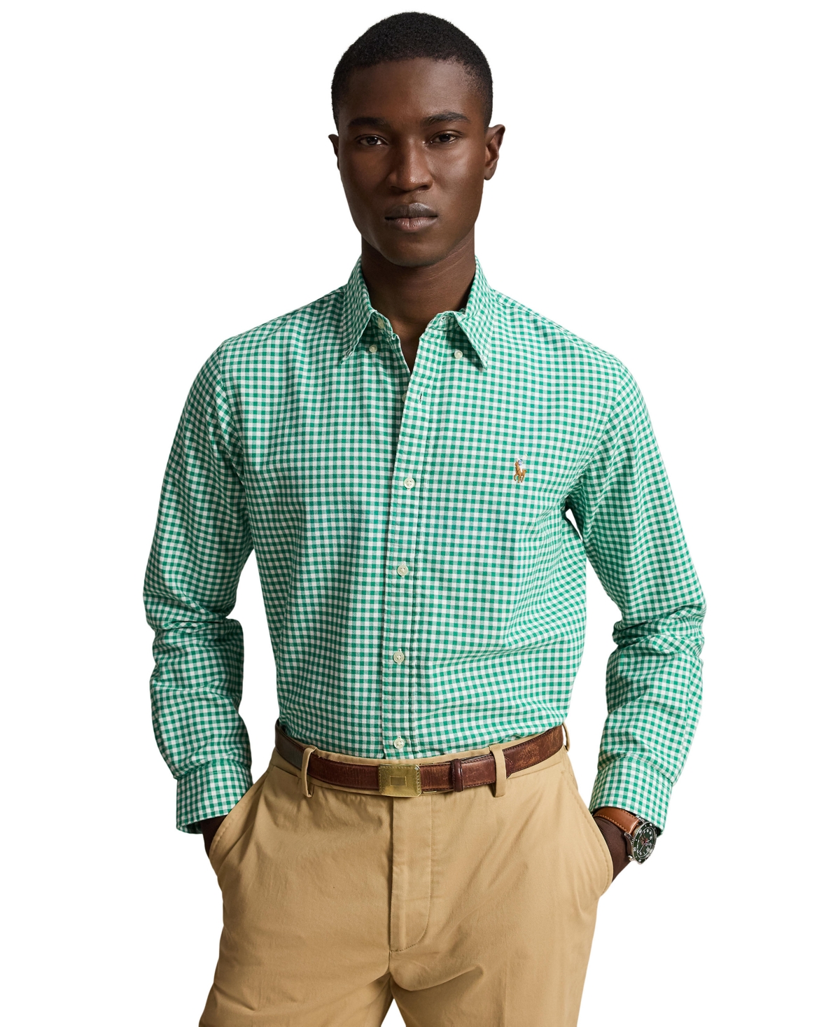 Polo Ralph Lauren Men's Classic Fit Long Sleeve Oxford Shirt In Scarab Green White