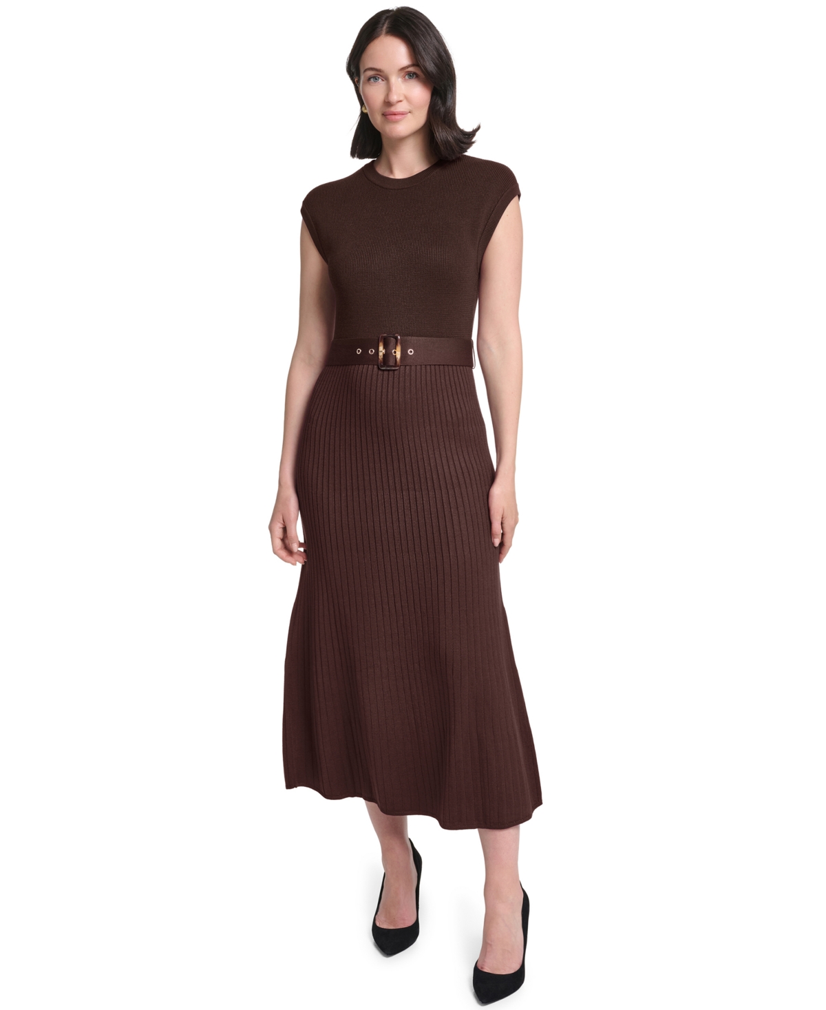 Jessica Howard Women's Belted Midi Ribbed Dress In Chicori