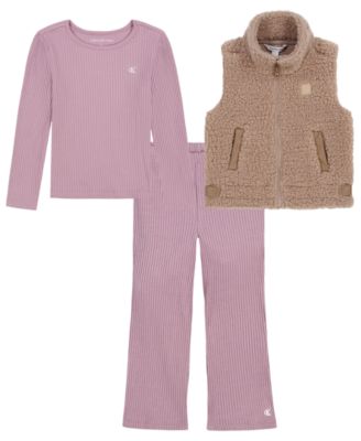 Girls' 4-16 Sherpa Flare Vest, T-Shirt and Leggings, 3-Piece Set