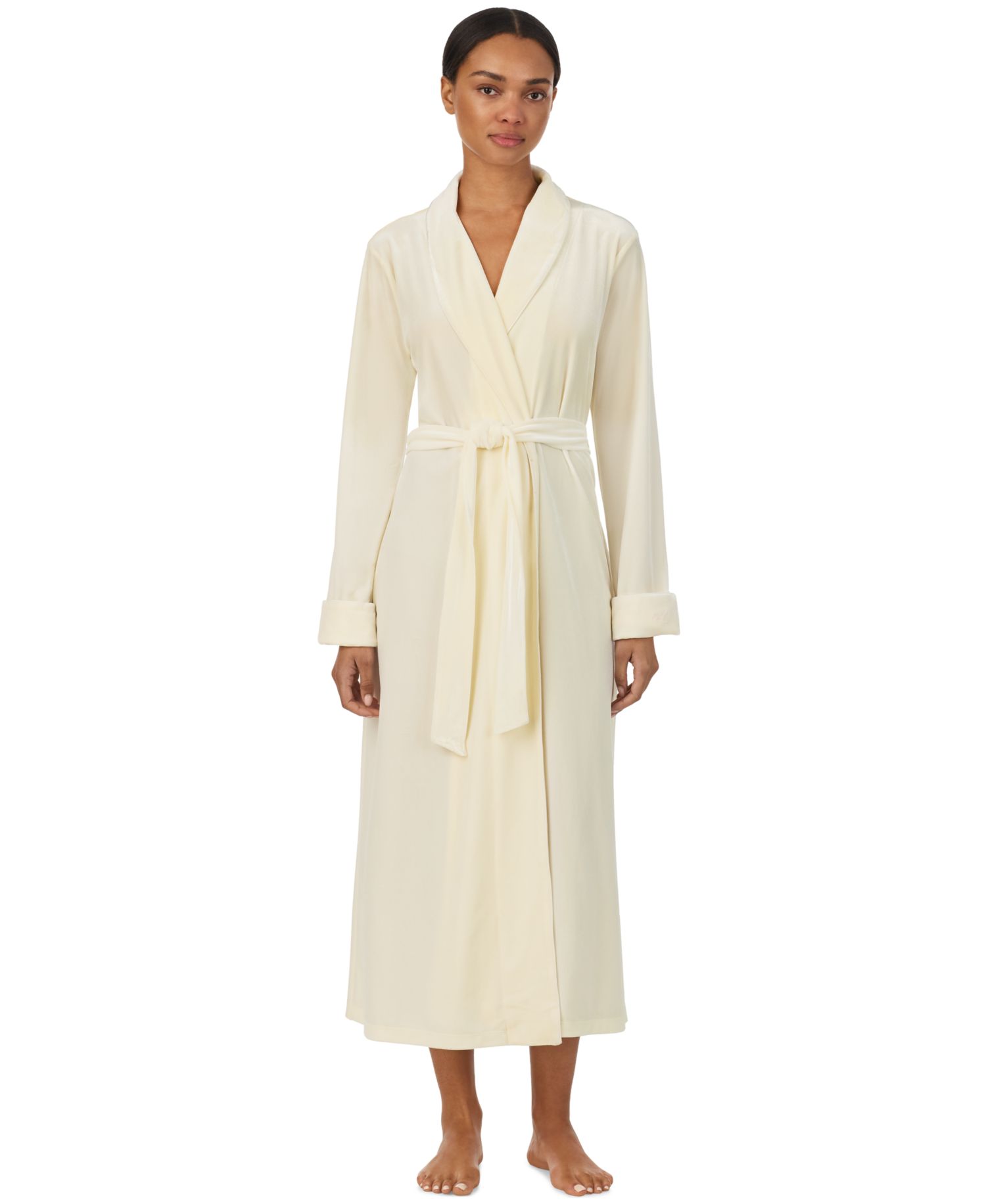 Women's Velvet Shawl-Collar Long-Sleeve Robe
