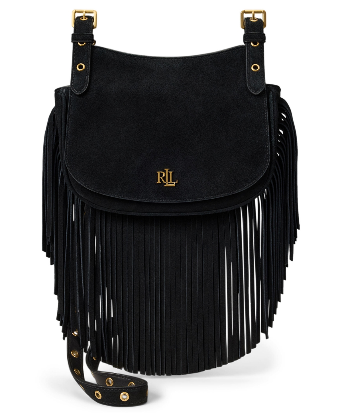 Lauren Ralph Lauren Marcy Suede Fringe Trim Small Crossbody Handbag